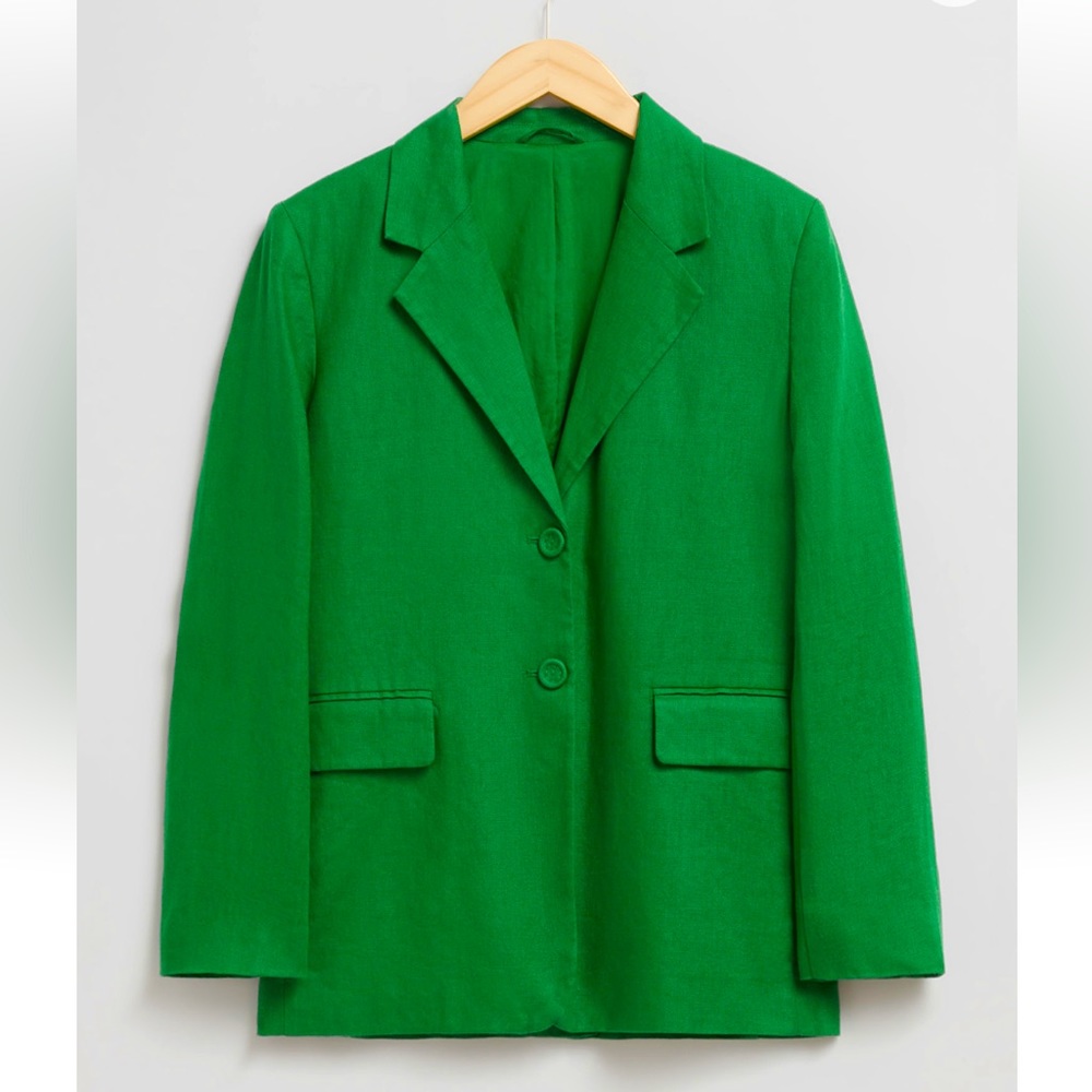 & Other Stories LA ATELIER Green sIngle-breasted linen blazer BNWT Size 4